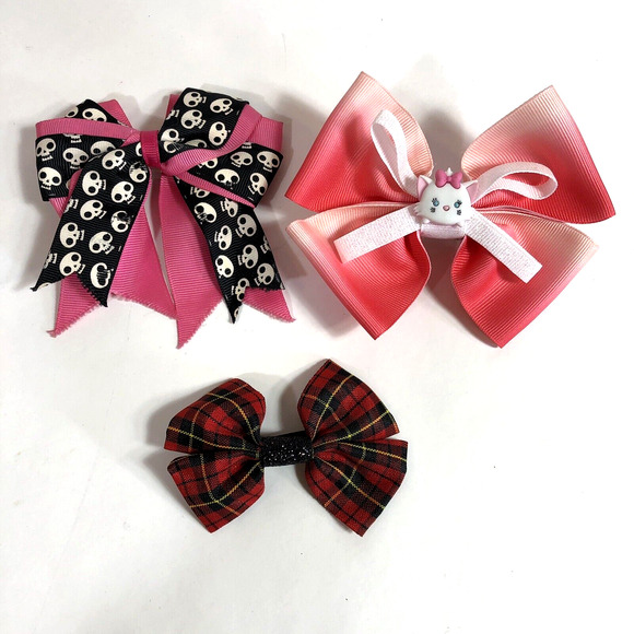 Hair Clip Barrette Lot Ribbon Bow Skulls Red Plaid Pink Cat Trendy New Coquette - Picture 1 of 9